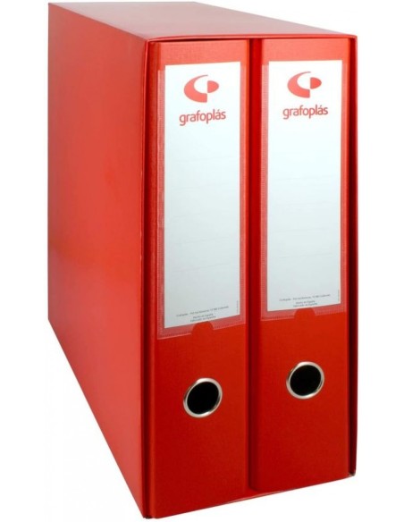 Modulo 2 archivadores fº 2 anillas palanca 65mm carton forrado en pp grafcolor rojo